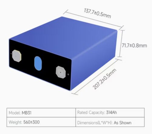 Eve High Capacity 314ah LiFePO4 Battery dimensions Κορυφαία Μπαταρία EVE LiFePO4 314Ah Grade A MB31 για Αποθήκευση Ενέργειας